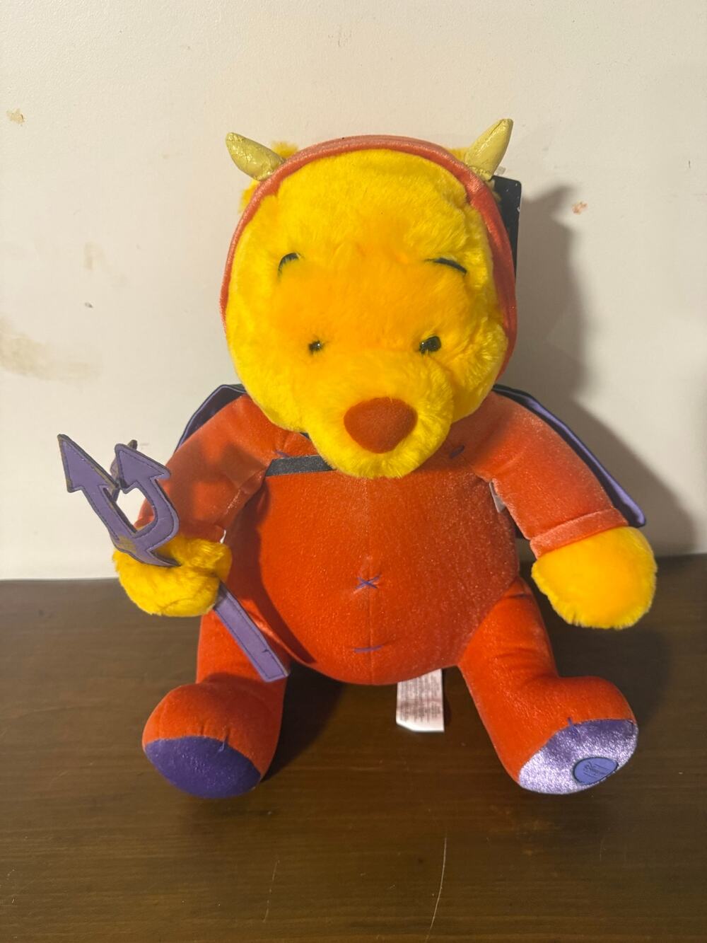 Disney Store Winnie the Pooh Halloween Plush Dressed as Red Devil Costume 15"